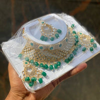 Shagna Gold Plated Kundan & Austrian Stone & Beads Choker Necklace Set