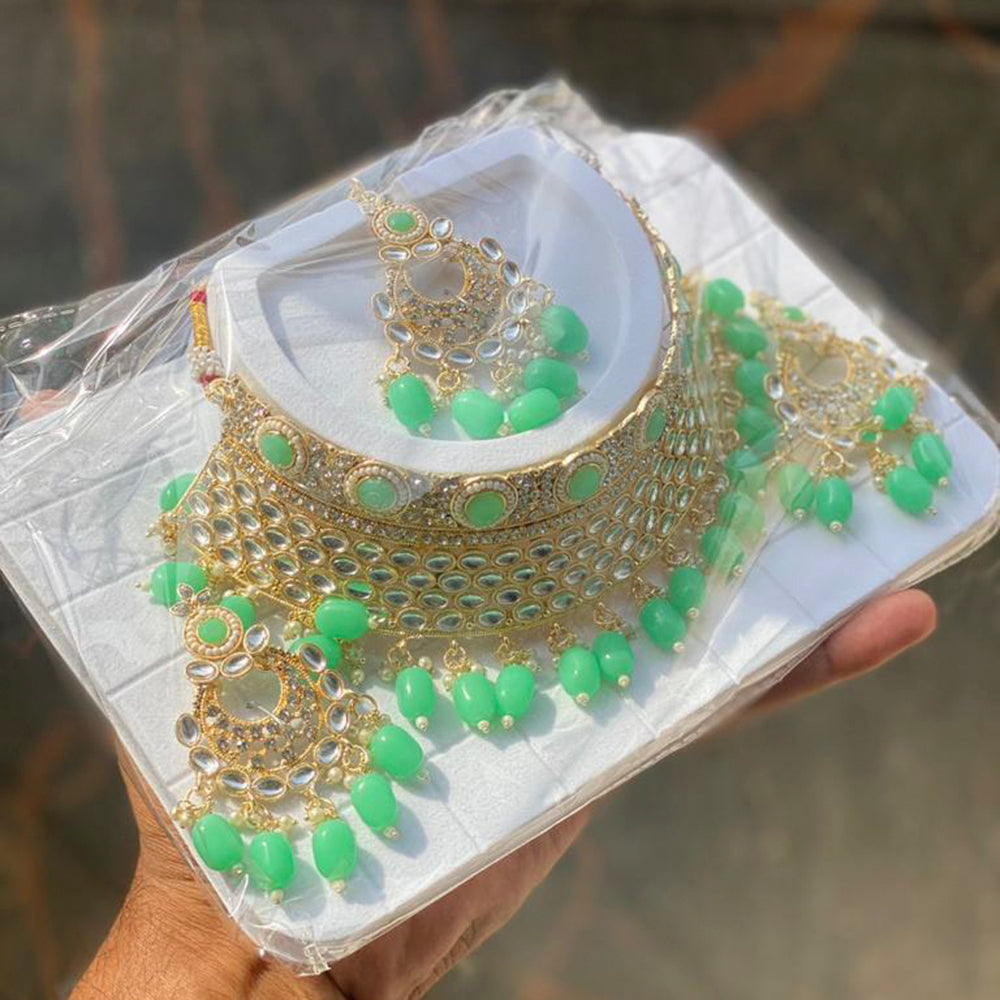 Shagna Gold Plated Kundan & Austrian Stone & Beads Choker Necklace Set