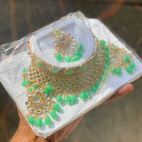 Shagna Gold Plated Kundan & Austrian Stone & Beads Choker Necklace Set