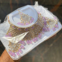 Shagna Gold Plated Kundan & Austrian Stone & Beads Choker Necklace Set