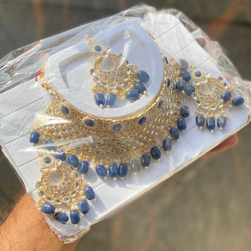 Shagna Gold Plated Kundan & Austrian Stone & Beads Choker Necklace Set