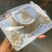 Shagna Gold Plated Kundan & Austrian Stone & Beads Choker Necklace Set