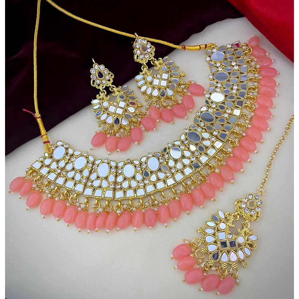 Shagna Gold Plated Austrian Stone & Mirror Choker Necklace Set