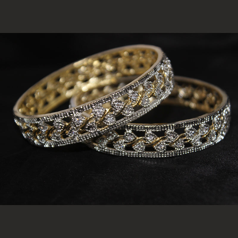 Kayaa Brass Gold Plated American Diamond Kada Bangles for Women & Girl's