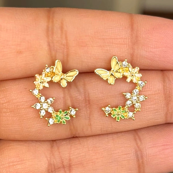 Butterfly Flower Fall Gold Earrings