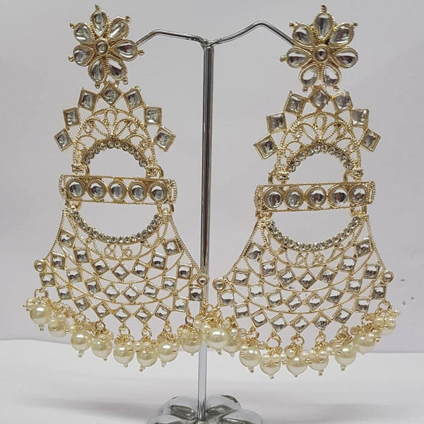 Shreeji Kundan Stone Gold Plated Dangler Earrings - ShreejiEar49