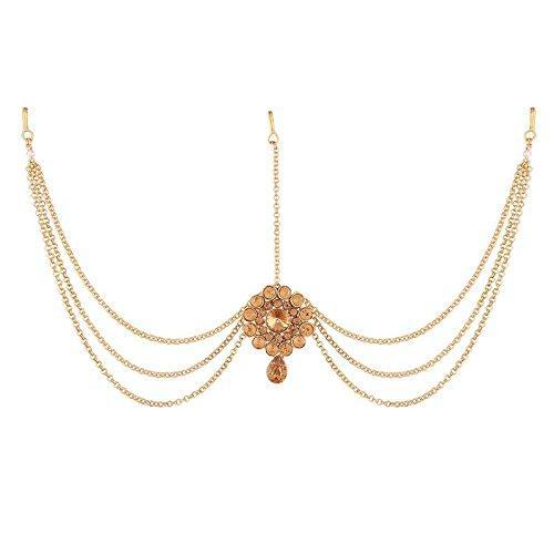 Etnico Traditional Gold Plated Hair Chain Maang Tikka for Women (T1108FL)