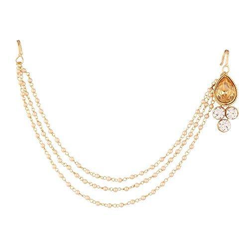 Etnico Gold Plated Mathapati/Maang Tikka with Pearl Chain for Women (T1110LW)
