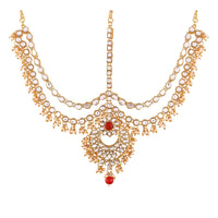 Etnico Gold Plated Traditional Kundan & Pearl Matha Patti/Maang Tikka for Women (T2014M)
