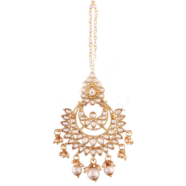 Etnico Gold Plated Kalank Inspired Pearl Maang Tikka for Women (T2019W)
