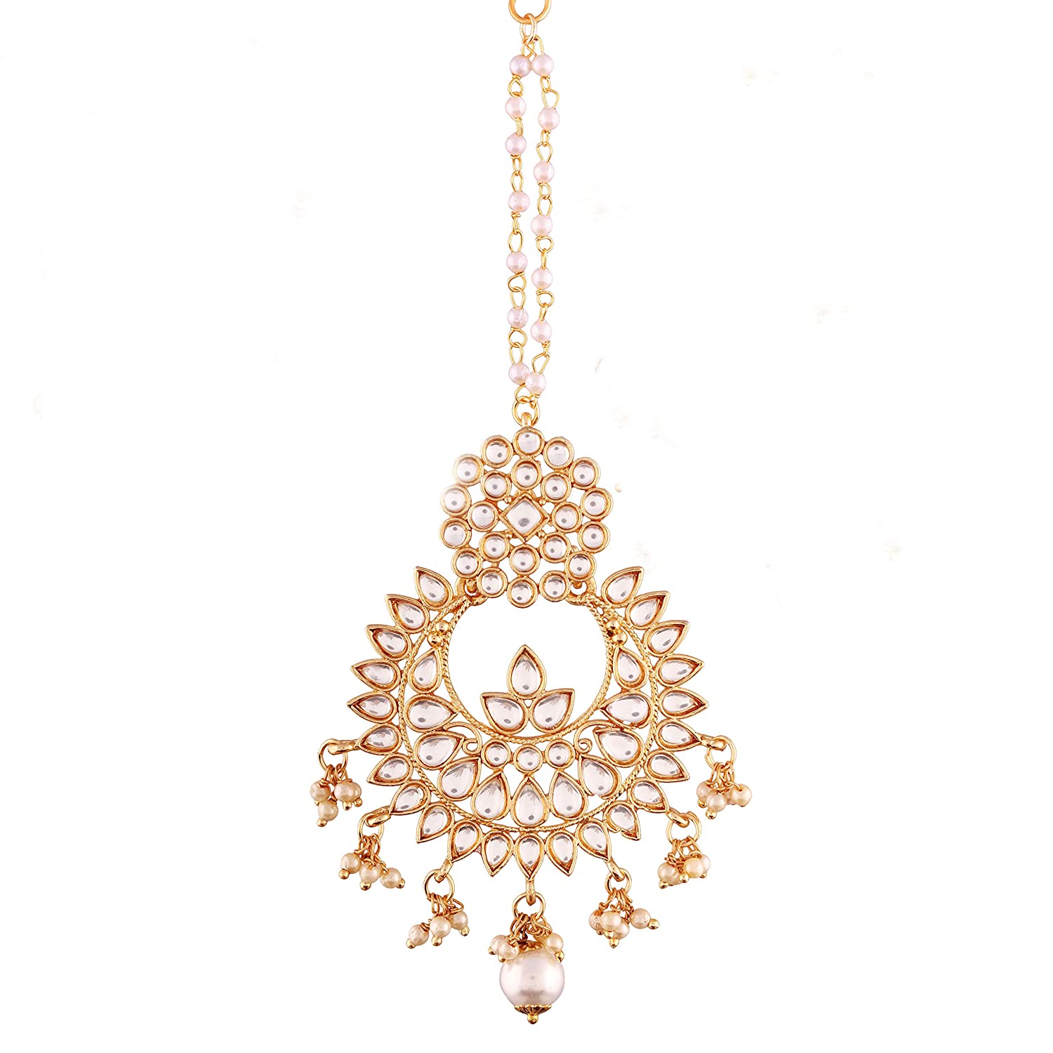 Etnico 18K Gold Plated Traditional Kundan Studded Maang Tikka for Women (T2020W)