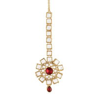 Etnico 18K Gold Plated Traditional Kundan & Stone Studded Maang Tikka for Women & Girls (T2035M)