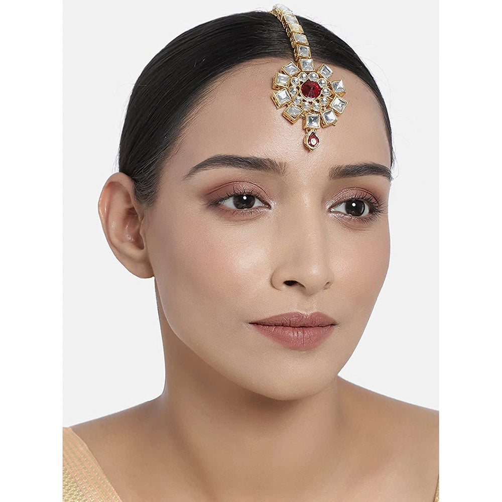 Etnico 18K Gold Plated Traditional Kundan & Stone Studded Maang Tikka for Women & Girls (T2035M)