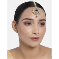 Etnico 18K Gold Plated Traditional Kundan & Stone Studded Maang Tikka for Women & Girls (T2035M)
