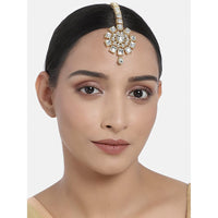 Etnico 18K Gold Plated Traditional Kundan & Stone Studded Maang Tikka for Women & Girls (T2035W)