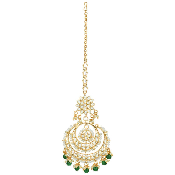 Etnico 18K Gold Plated Traditional Kundan Studded with Pearls Maang Tikka for Women (T2038G)
