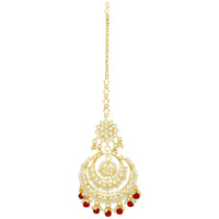 Etnico 18K Gold Plated Traditional Kundan Studded with Pearls Maang Tikka for Women/Girls (T2038R)