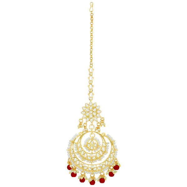 Etnico 18K Gold Plated Traditional Kundan Studded with Pearls Maang Tikka for Women/Girls (T2038R)