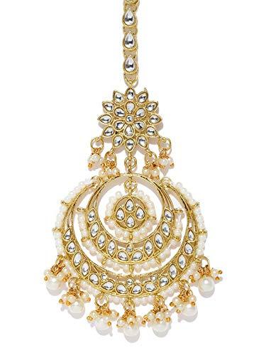Etnico 18K Gold Plated Traditional Kundan Studded with Pearls Maang Tikka for Women/Girls (T2038W)