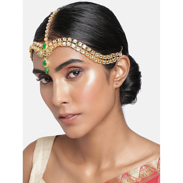 Etnico Traditional Gold Plated Bridal Kundan Matha Patti for Women (T2041G)