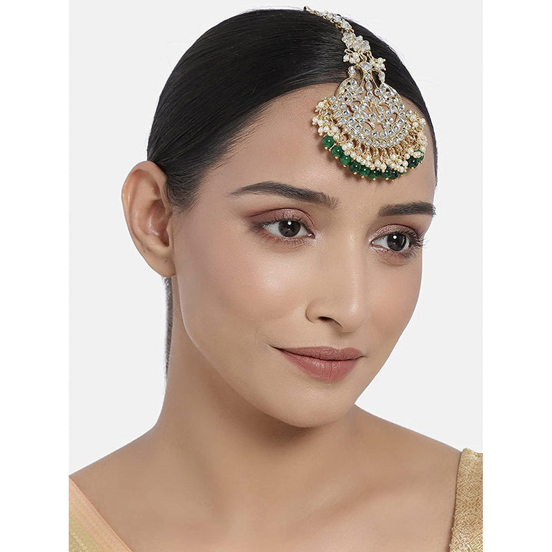 Etnico 18K Gold Plated Traditional Kundan & Stone Studded Maang Tikka for Women & Girls (T2042G)