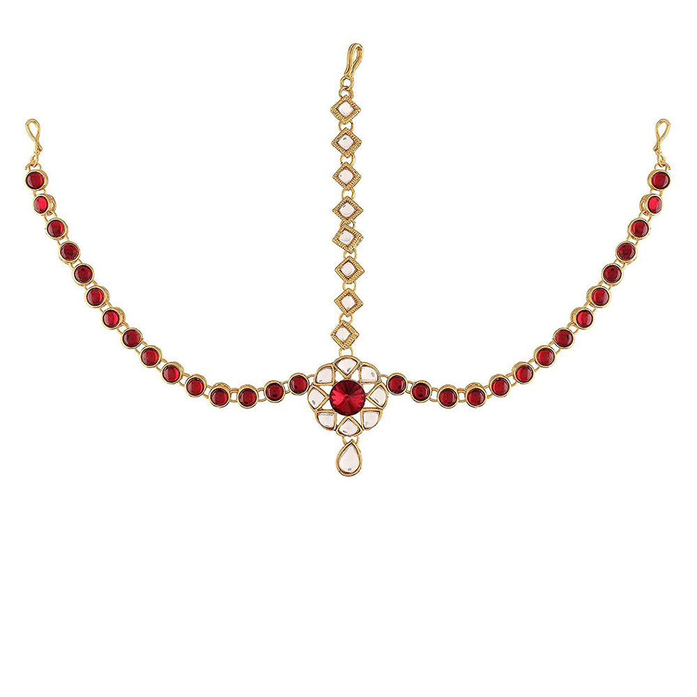 Etnico 18K Gold Plated Kundan Studded Bridal Matha Patti/Maang Tikka for Women (T2045M)