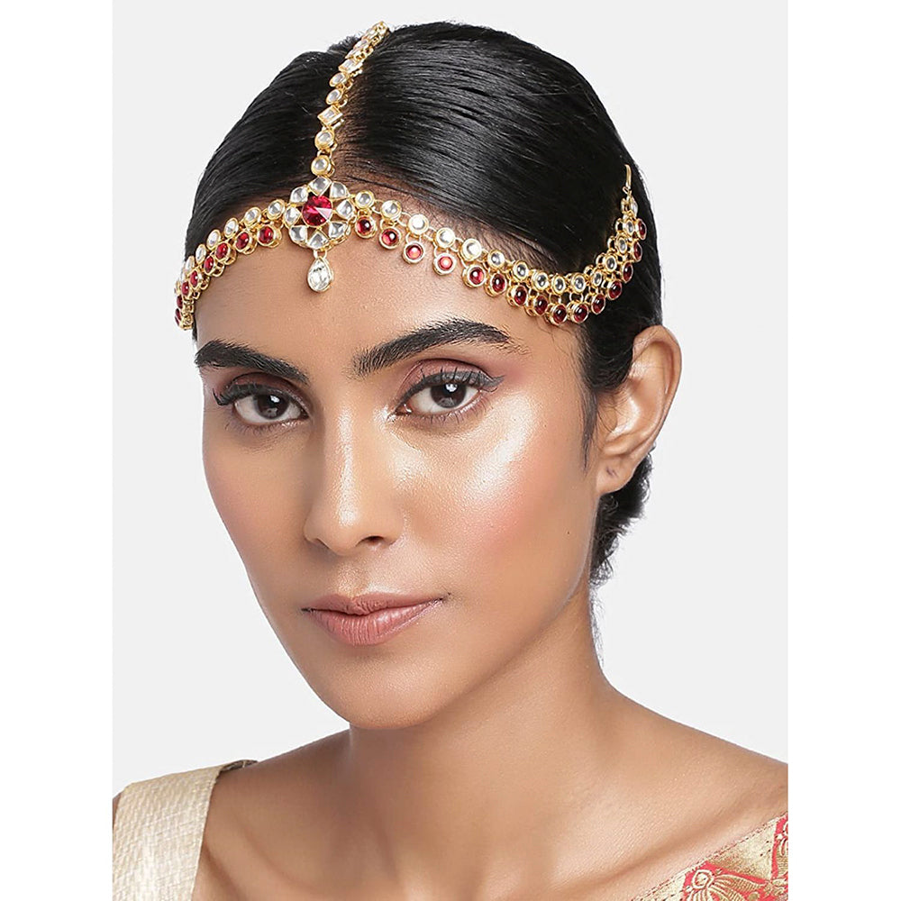 Etnico 18K Gold Plated Kundan Studded Bridal Matha Patti/Maang Tikka for Women (T2046M)