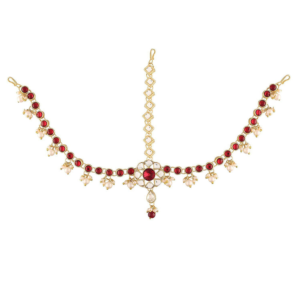 Etnico 18K Gold Plated Kundan Studded Bridal Matha Patti/Maang Tikka for Women (T2056M)