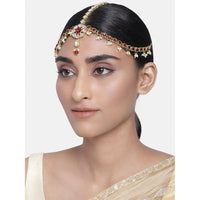 Etnico 18K Gold Plated Kundan Studded Bridal Matha Patti/Maang Tikka for Women (T2056M)
