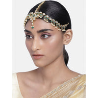 Etnico 18K Gold Plated Kundan Studded Bridal Matha Patti/Maang Tikka for Women (T2059G)