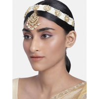 Etnico18k Gold Plated Traditional Floral Kundan Pearl Studded Rajasthani Sheeshphool/ Mathapatti for Women (T2069W)