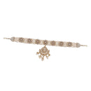 Etnico18k Gold Plated Traditional Floral Kundan Pearl Studded Rajasthani Sheeshphool/ Mathapatti for Women (T2069W)