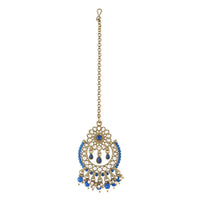 Etnico 18K Gold Plated Traditional Kundan & Pearl Studded Maang Tikka For Women (T4001Bl)