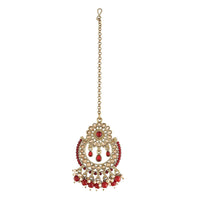 Etnico 18K Gold Plated Traditional Kundan & Pearl Studded Maang Tikka For Women (T4001M)