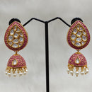 Tarangavi Pink Matte Kundan Jhumka Earrings