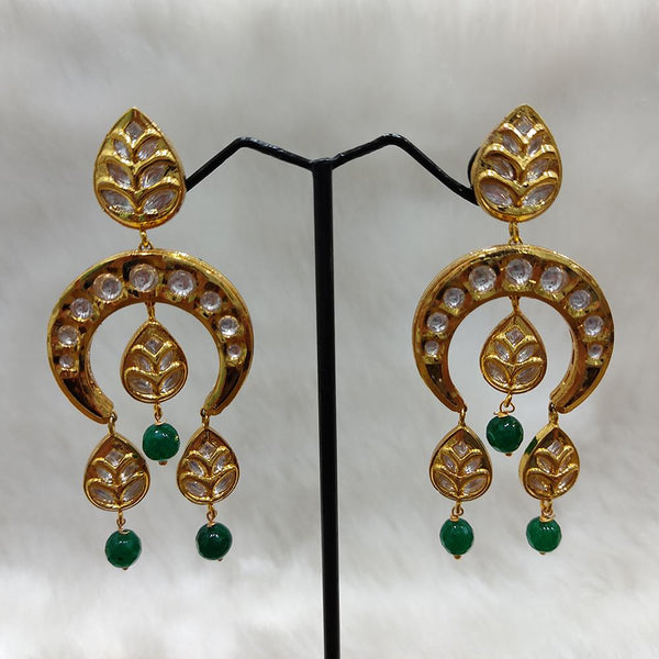 Tarangavi Green Kundan Gold Plated Dangler Earrings