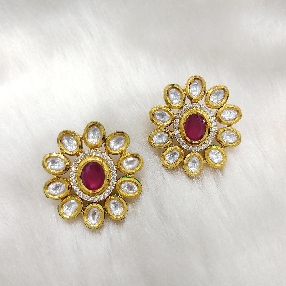 Tarangavi Kundan Designer Ruby Brass Stud Earrings