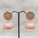Tarangavi Pink Matte Kundan Pearl Jhumka Earrings