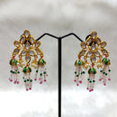Tarangavi Green Meenakari Kundan Pearl Dangler Earrings
