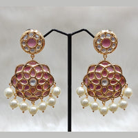 Tarangavi Pink Kundan Floral Designer Earrings