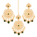 Etnico Traditional Gold Plated Stunning Antique Finish Kundan & Pearl Earring Set with Maang Tikka for Women (TE2497G)