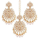 Etnico Gold Plated Kundan & Pearl Earring Set with Maang Tikka for Women (TE2497W)