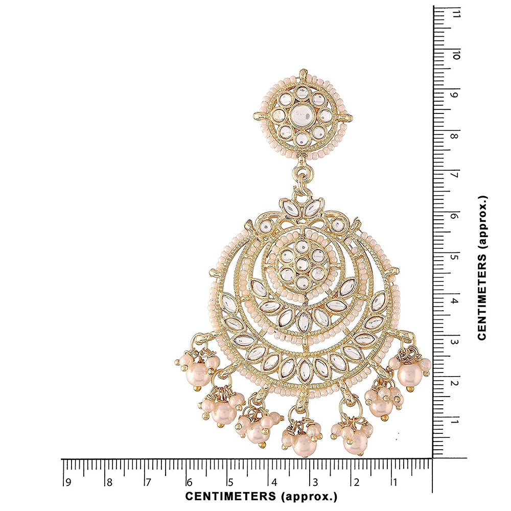 Etnico18K Gold Plated Traditional Big Kundan & Pearl Chandbali Earrings with Maang Tikka Set for Women/Girls (TE3002W)