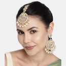 Etnico18K Gold Plated Traditional Big Kundan & Pearl Chandbali Earrings with Maang Tikka Set for Women/Girls (TE3002W)