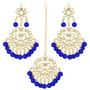 Etnico Gold Plated Alloy Traditional Kundan Pearl Earrings and Maang Tikka for Women (TE7058Bl)