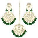 Etnico Gold Plated Alloy Traditional Kundan Pearl Earrings and Maang Tikka for Women (TE7058G)