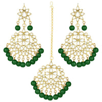 Etnico Gold Plated Alloy Traditional Kundan Pearl Earrings and Maang Tikka for Women (TE7058G)