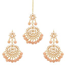 Etnico Gold Plated Alloy Traditional Kundan Pearl Earrings and Maang Tikka for Women (TE7058Pe)