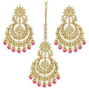 Etnico Traditional Gold Plated Wedding Chandbali Kundan & Pearl Earring Set With Maang Tikka for Women (TE7077Q)