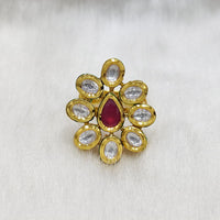 Tarangavi Red Kundan Gold Plated Ring
